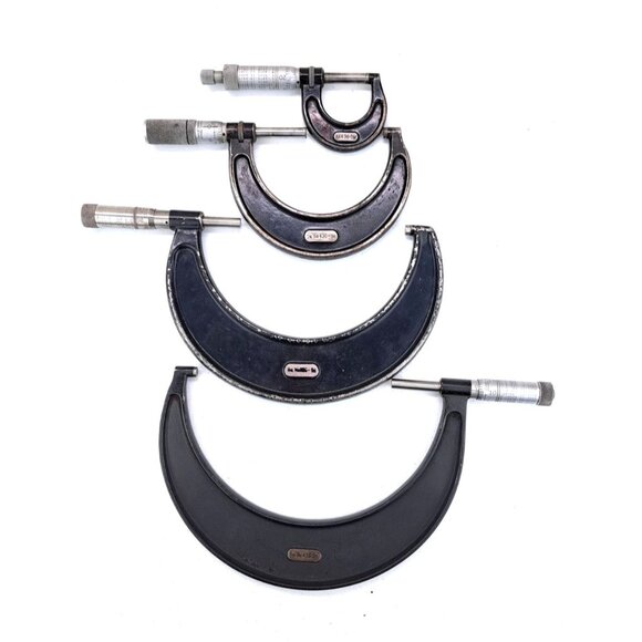 Vintage Starrett Outside Micrometers # 436 Set Of 4 Ratchet Stop Knurled Black - Picture 5 of 11